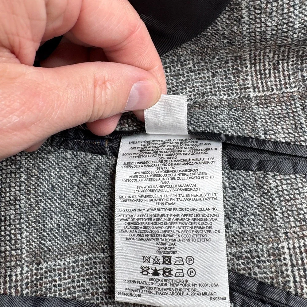 Brooks Brothers Blazer Mens 48R Gray Checkered Wool Vitale Barberis Canonico